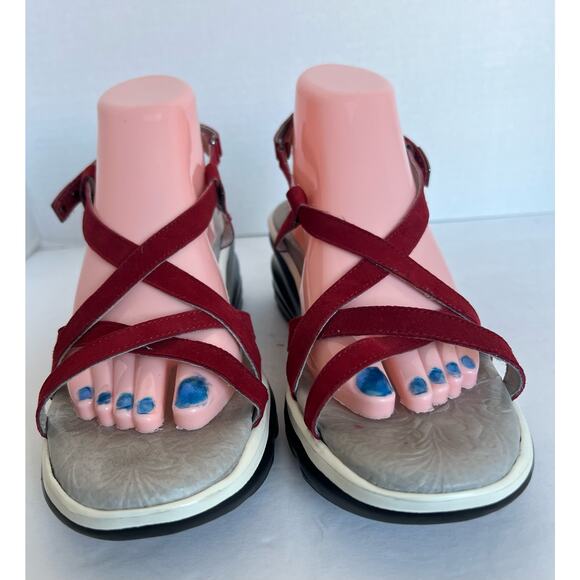JAMBU Memory Foam Ginger Strappy Wedge Sandals Slender Crisscross Size 9.5M - Picture 3 of 8